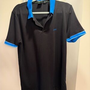Boss Polo Shirt in Black with Vibrant Blue Accents